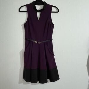 A. Byer Eggplant Purple Black A-Line Dress Gold Belt Size Medium